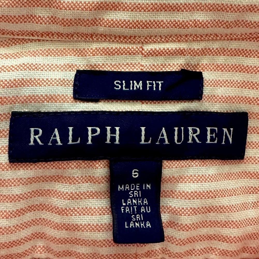 Ralph Lauren Orange White Striped Slim Fit Cotton Oxford Button Down Shirt 6 - Picture 4 of 5